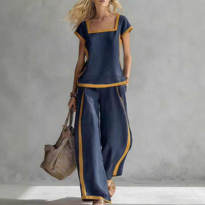 Damen Zweiteiler Set | Casual Outfit mit Karree-Ausschnitt und lockerer Hose für Alltag und Freizeit