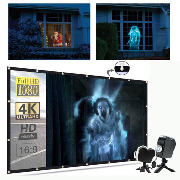 Halloween Projektor mit Leinwand &amp; Stativ | 3D Holografische LED-Projektion | Wetterfest | Für Halloween &amp; Weihnachten