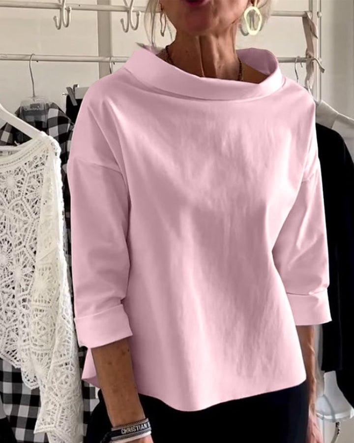 Top donna ampio con look a collo alto e maniche 3/4 | Taglio off-shoulder | Morbido e comodo per tutti i giorni | Design semplice
