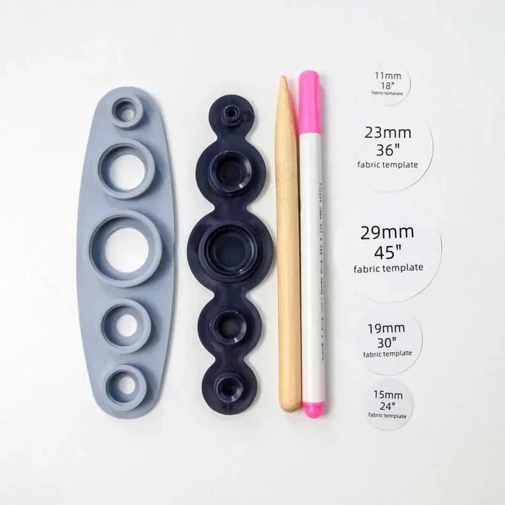 Set per creare bottoni in tessuto con un tocco | Bottoni auto-adesivi in 5 misure (11–29 mm) | Include modelli per tessuto | Crea bottoni velocemente senza pressa