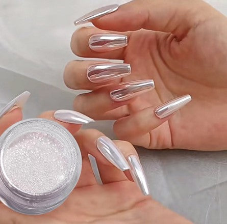 Poudre chrome pour ongles avec effet miroir | Effet métal liquide en minutes | Pigment intense, longue tenue | Pour gel et top coat