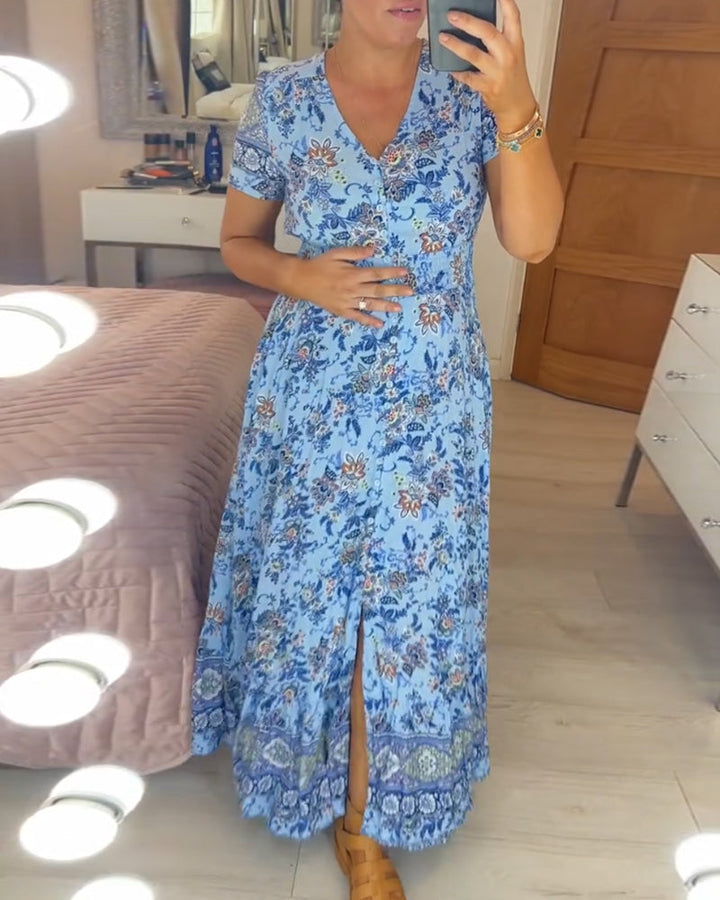 Schmeichelndes Sommerkleid aus Stretch-Baumwollmischung | V-Ausschnitt für feminine Linie | Bequem &amp; vielseitig | Größen XS–5XL
