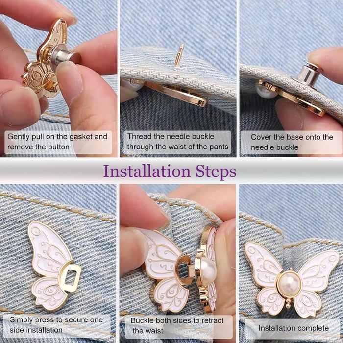 Clip per abbigliamento con design a farfalla per vita e fissaggio bottoni | Senza cuciture, chiusura resistente | Riutilizzabile e antiruggine | 4,1 cm | 7 colori