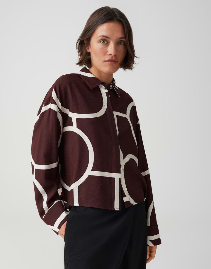 Damen Bluse | Weit geschnittene Bluse mit Hemdblusenkragen, langen Ärmeln und grafischem Muster