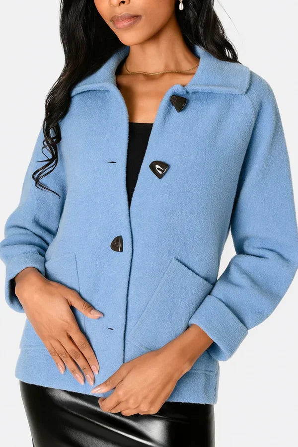 Damen Übergangsjacke mit Knöpfen | Elegante Jacke aus formstabilem Stoff mit aufgesetzten Taschen | Einheitsgröße