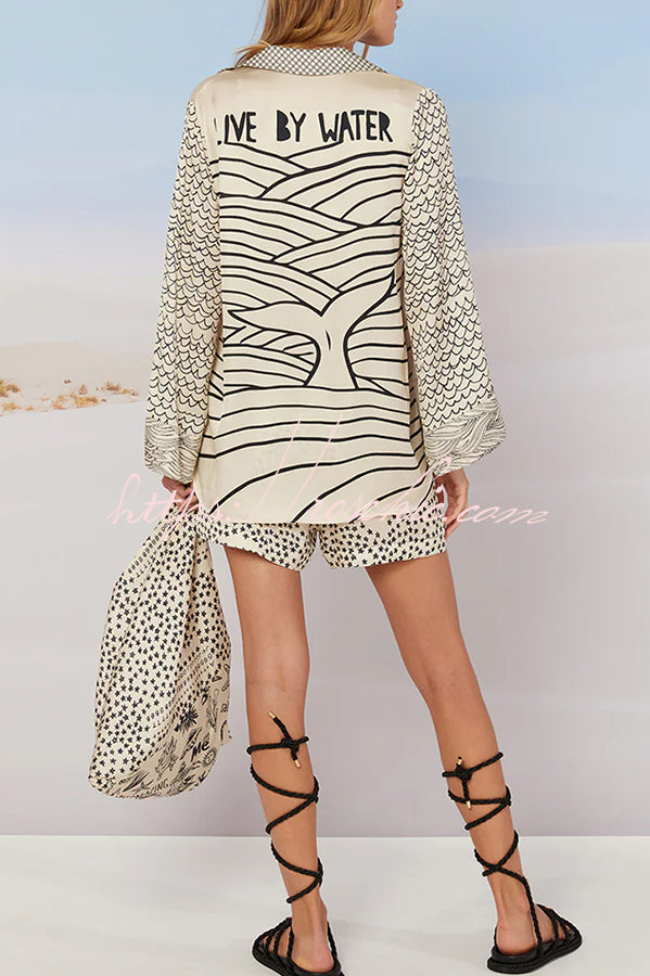 Satin Zweiteiler Damen Set mit Bluse &amp; Shorts | Lockerer V-Ausschnitt Sommer-Look | Eleganter Urlaubsanzug aus Satin