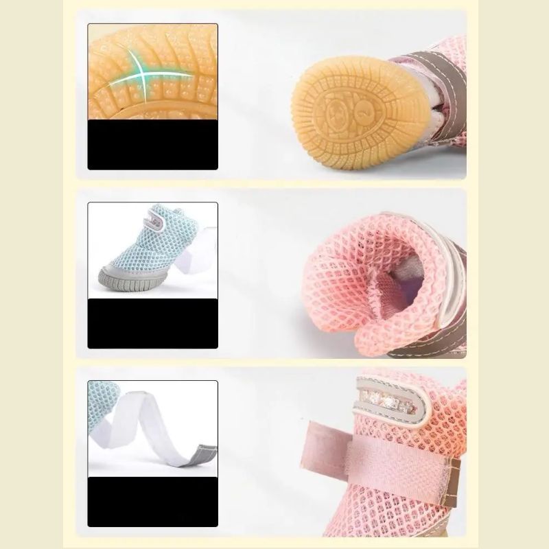 LED Hundeschuhe 4er-Set mit Antirutschsohle | Leuchtende Pfotenschuhe für Hunde | Atmungsaktives Mesh &amp; Klettverschluss | XS–XL