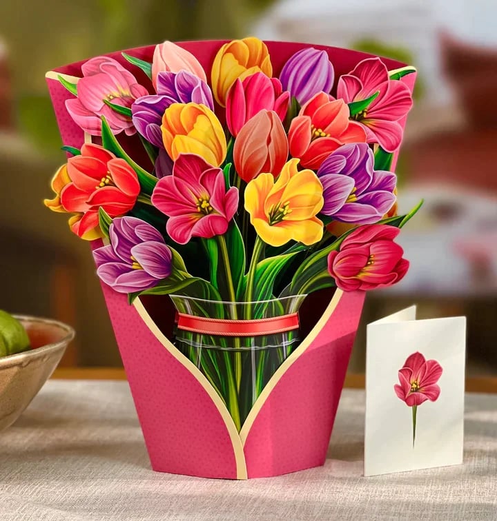 Pop-Up Papierblumenstrauß 3D | Blumenkarte mit Papiervase &amp; Grußkarte | Handgefertigt, langlebig | Deko-Geschenk 43×38 cm