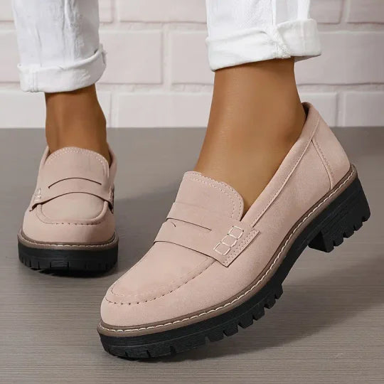 Mocassini da donna in pelle scamosciata con suola platform 4,5 cm | Slip-on, punta tonda | Suola in gomma antiscivolo | 7 colori