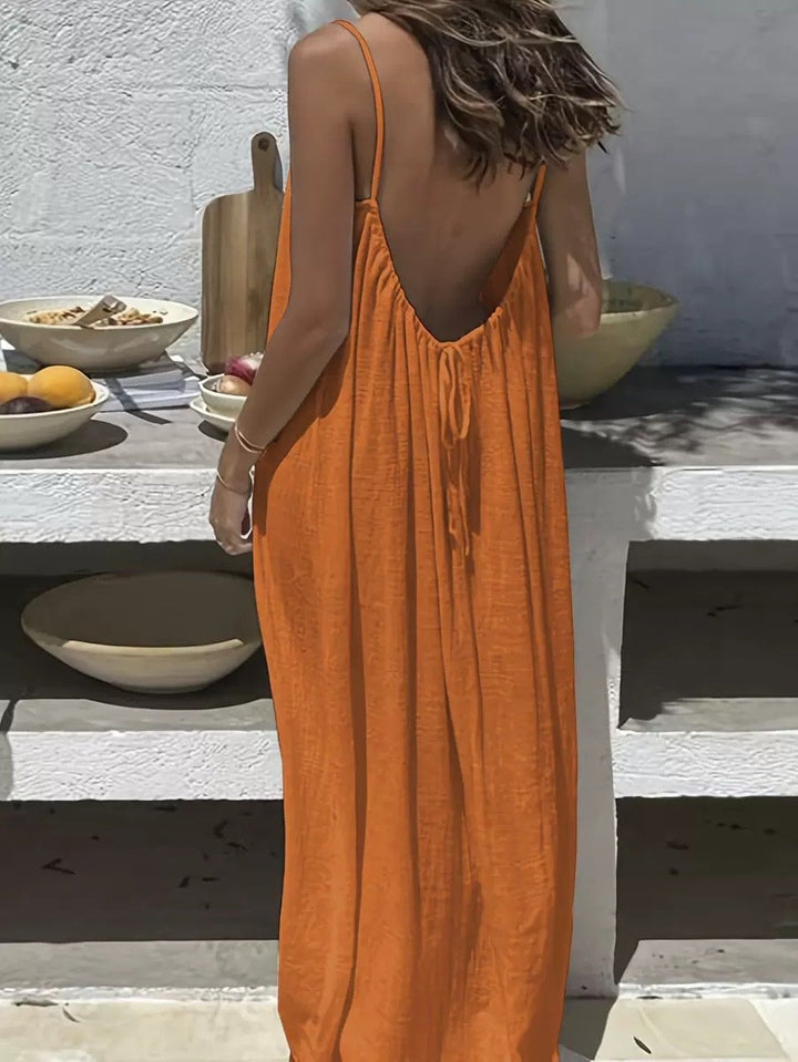 Damen-Cami-Kleid mit rückenfreiem Design aus Baumwollmix | Luftige Spaghettiträger &amp; lockere Passform | Sommerkleid für Urlaub &amp; Dates