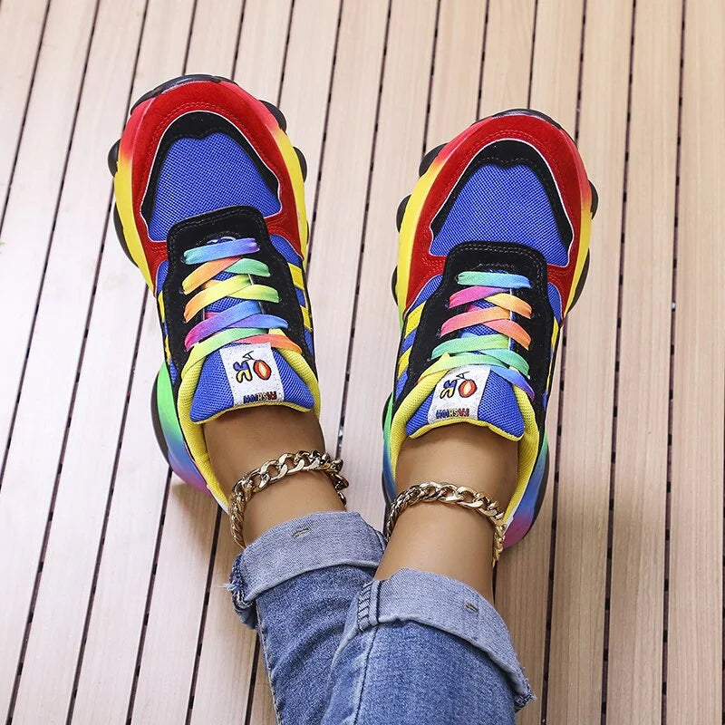 Damen Mesh-Sneaker mit Regenbogensohle | Gepolsterte Sohle &amp; sicherer Schnürverschluss | Milan Freizeitschuhe