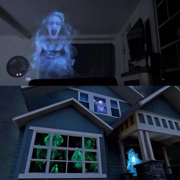 Halloween Projektor mit Leinwand &amp; Stativ | 3D Holografische LED-Projektion | Wetterfest | Für Halloween &amp; Weihnachten