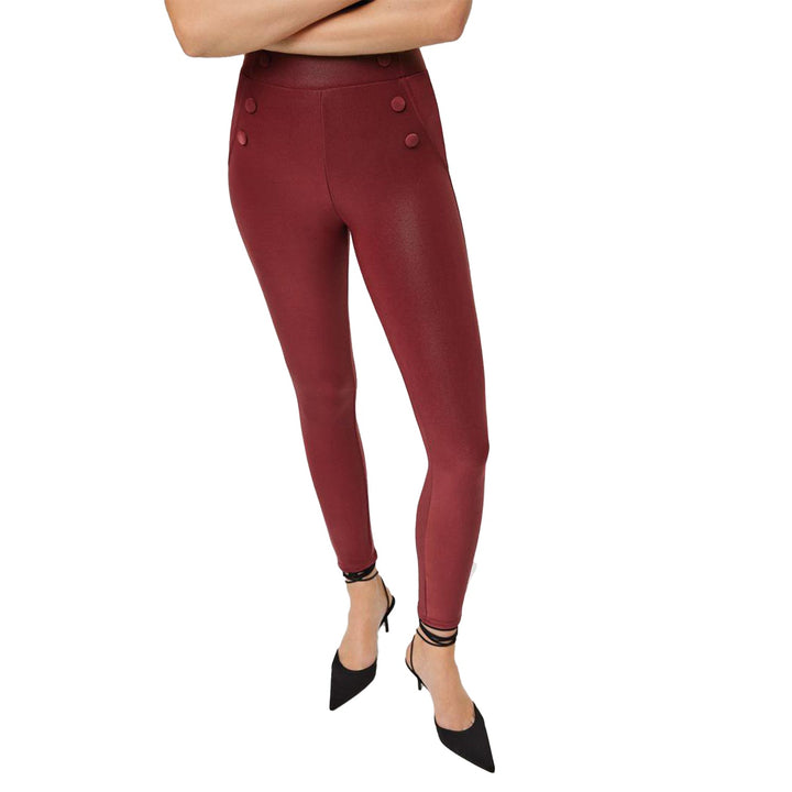 Damen Thermo-Leggings aus Kunstleder | Eng anliegende Leggings mit Plüschfutter, Stretch und Knopfdetails für kalte Tage