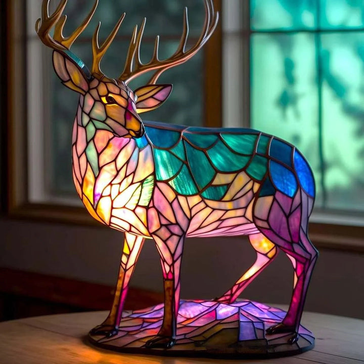 Tischlampe aus Buntglas mit Tiermotiv | Handgefertigt aus Glas &amp; Metall | Farbwechsel-LED, kompakt 20 × 15 × 12 cm