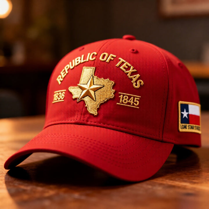 Bestickte Cap mit Texas-Silhouette &amp; goldenem 3D-Stickmotiv | Verstellbare Passform 56–61 cm | Dunkelmarineblau