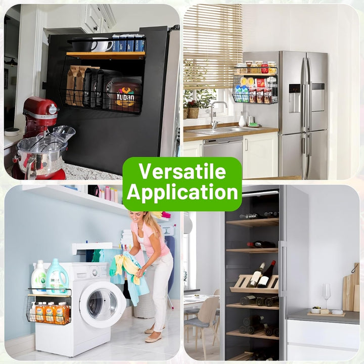 Magnetisches Kühlschrankregal bis 15 kg | Mehrstufiges, offenes Design für schnellen Zugriff | Platzsparend ohne Bohren | Schwarz/Weiß