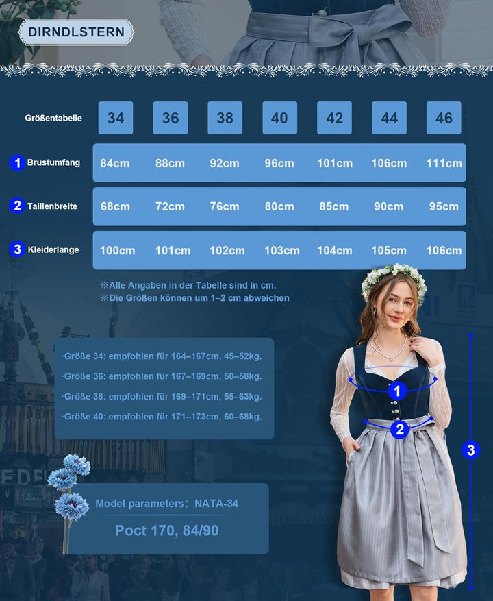 Dirndl Midi Damen | Samtdirndl mit Dirndlschürze für Oktoberfest, Volksfest und festliche Anlässe
