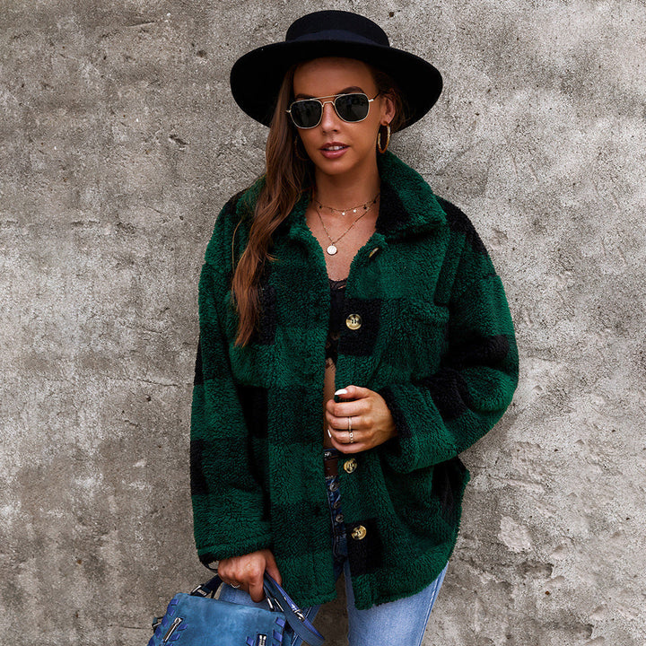 Mila | Manteau en fausse fourrure à carreaux