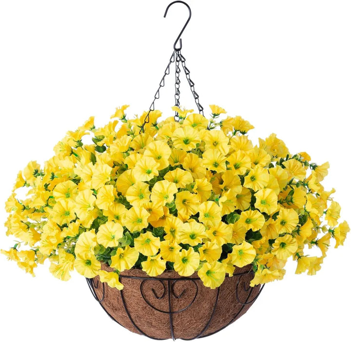 Artificial hanging flowers in basket made of silk &amp; plastic | UV &amp; weather resistant for indoor/outdoor | 7 colors, permanently fresh