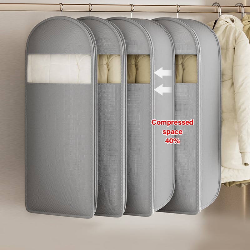 Hanging storage bag for clothes | Space-saving compression zipper without vacuum | Dust protection, transparent | M–XL