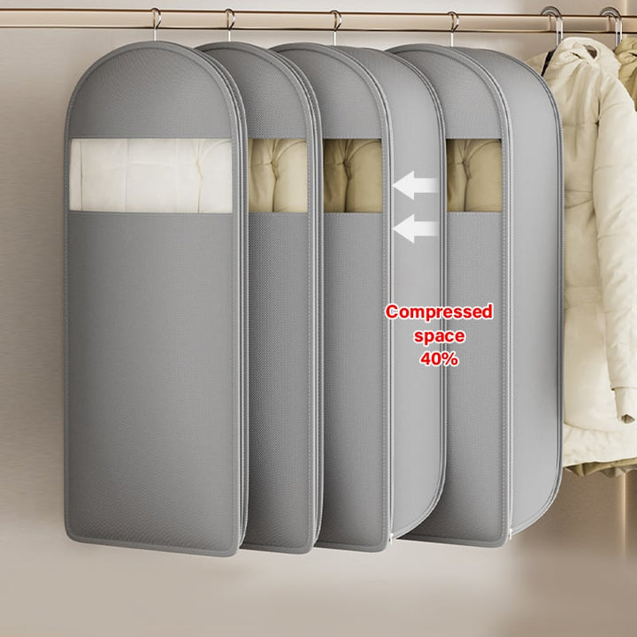 Hanging storage bag for clothes | Space-saving compression zipper without vacuum | Dust protection, transparent | M–XL
