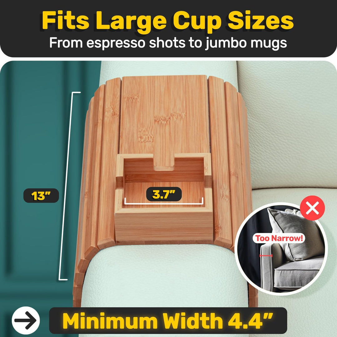 Sofa-Armlehnen-Tablett mit Getränkehalter | Rutschfeste Couch-Ablage für Getränke, Snacks &amp; Fernbedienung