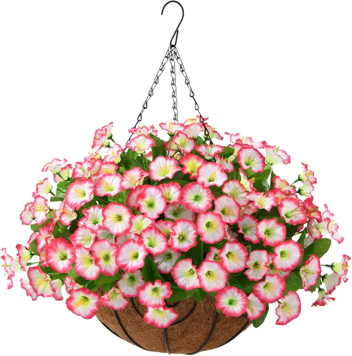 Artificial hanging flowers in basket made of silk &amp; plastic | UV &amp; weather resistant for indoor/outdoor | 7 colors, permanently fresh