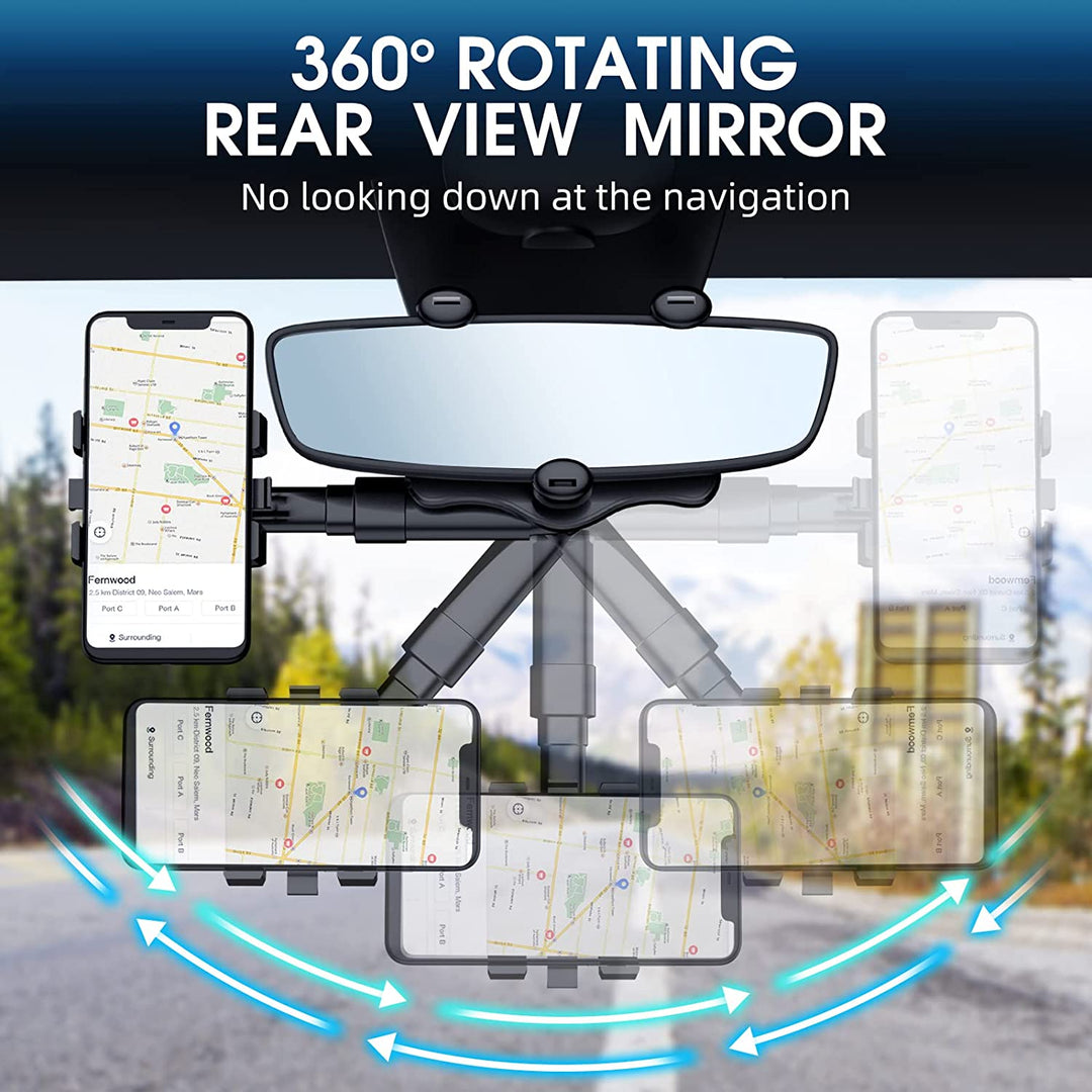 360° Drehbare Auto-Spiegel Handyhalterung | Ausziehbare Smartphone-Halterung bis 6,5 Zoll | Klappbar für Navigation auf Augenhöhe
