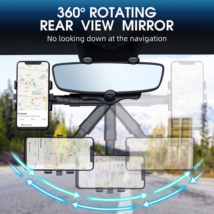 360° Drehbare Auto-Spiegel Handyhalterung | Ausziehbare Smartphone-Halterung bis 6,5 Zoll | Klappbar für Navigation auf Augenhöhe