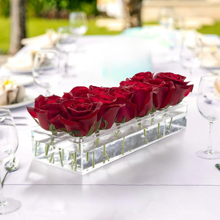 Vaso per fiori sospeso in acrilico trasparente con griglia a fori | Scegli 12/16/22 steli | Opzionale con luce LED | Decorazione da tavolo