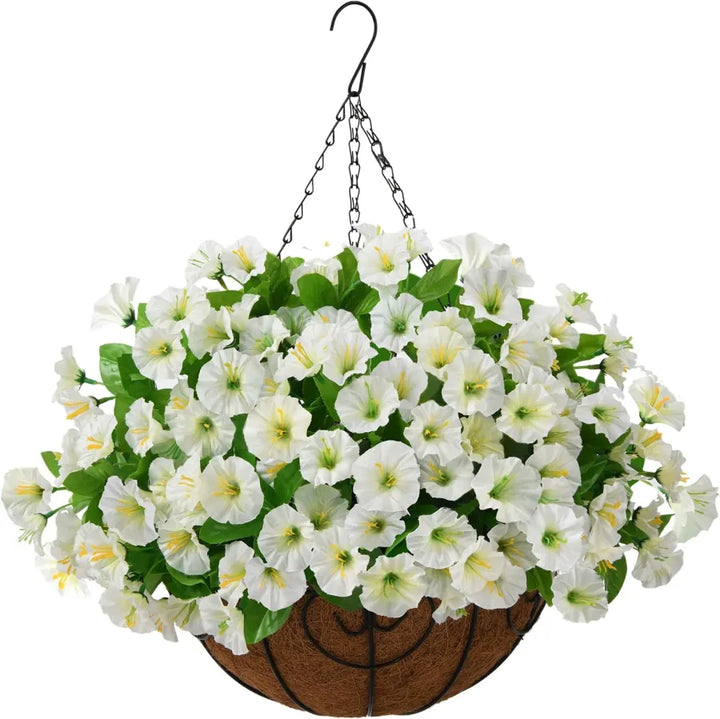 Artificial hanging flowers in basket made of silk &amp; plastic | UV &amp; weather resistant for indoor/outdoor | 7 colors, permanently fresh