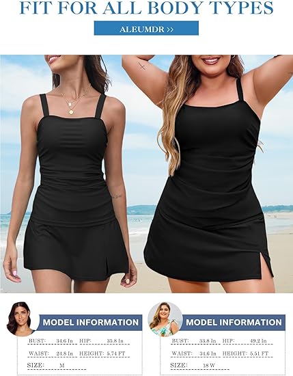 Vintage Tankini mit Bauchkontroll-High-Waist | Power-Mesh Futter &amp; figurformender Schnitt | Blickdicht, schnelltrocknend, UPF 50+