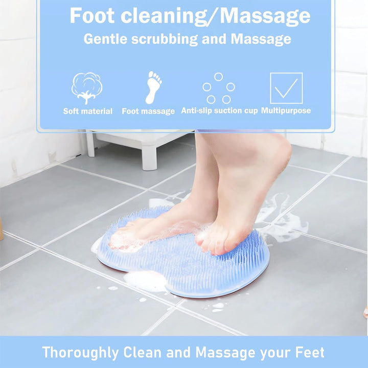 Silikon Fußreinigungsmatte mit Saugnäpfen | Massage- &amp; Fußpflegebürste für Dusche | Rutschfeste Reinigungsmatte