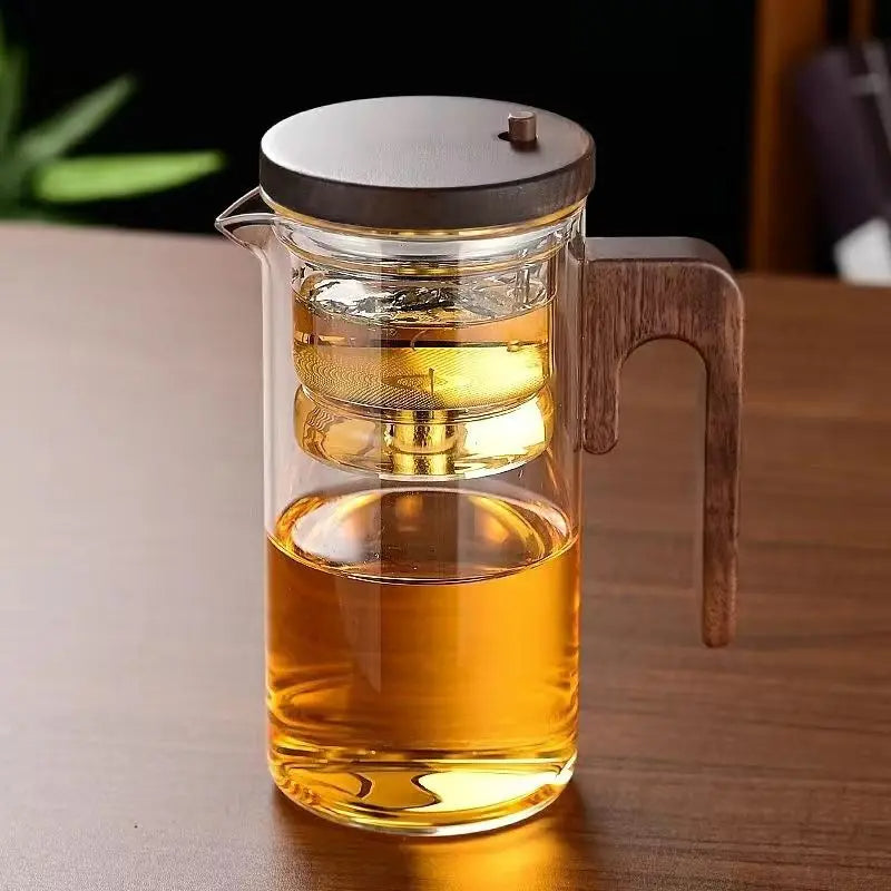 Teapot with filter | Borosilicate glass &amp; wooden handle | Heat resistant