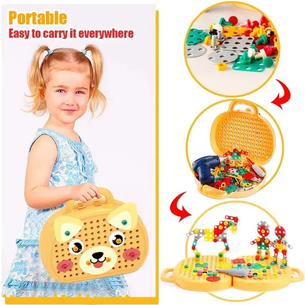 BauBohrer™ Montessori Bau- &amp; Bohrset | 2D &amp; 3D Kreativspiel | Fördert STEM-Fähigkeiten &amp; Feinmotorik