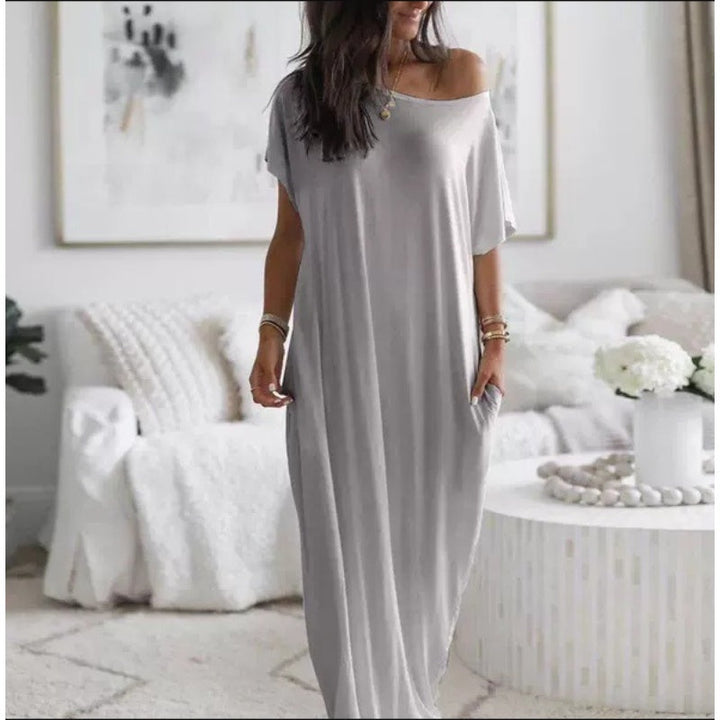 Sommerleichtes V-Ausschnitt Kleid für Damen | Luftiges Freizeitkleid mit Taschen | Atmungsaktives, knitterfreies Sommerkleid