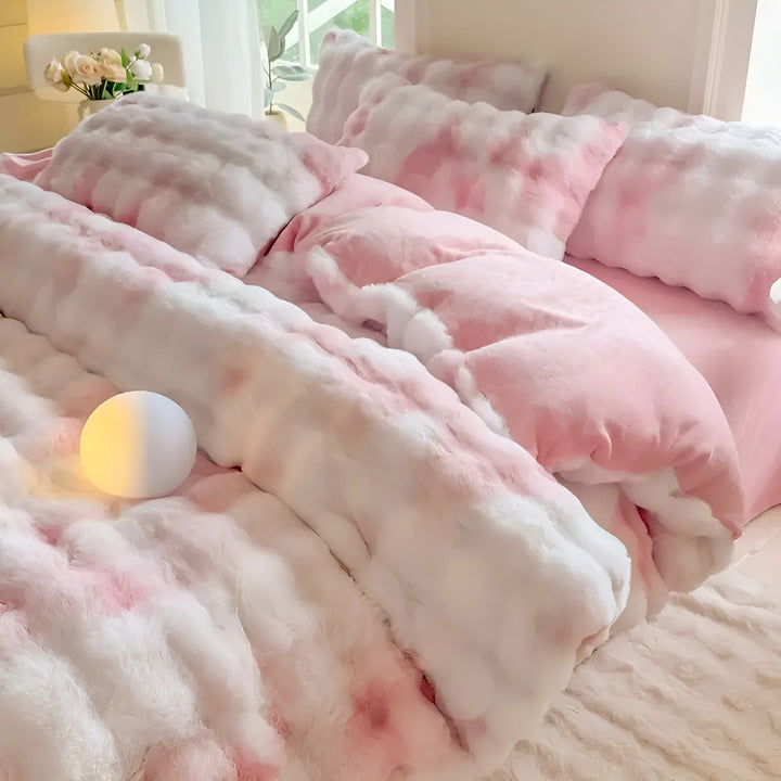Plüsch Bettwäsche für Herbst &amp; Winter | Wendbarer Bettbezug mit Kaninchenfell-Optik und weicher Milchvelours-Seite | Waschbar