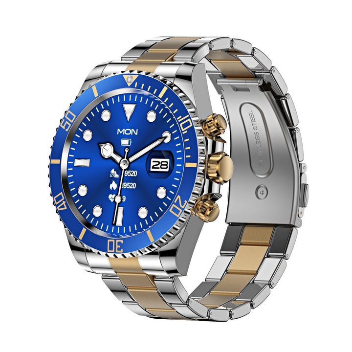Montre connectée écran HD 1,28 pouce | Lunette rotative &amp; appels Bluetooth | Fréquence cardiaque, sommeil, modes sport, bracelet acier inoxydable