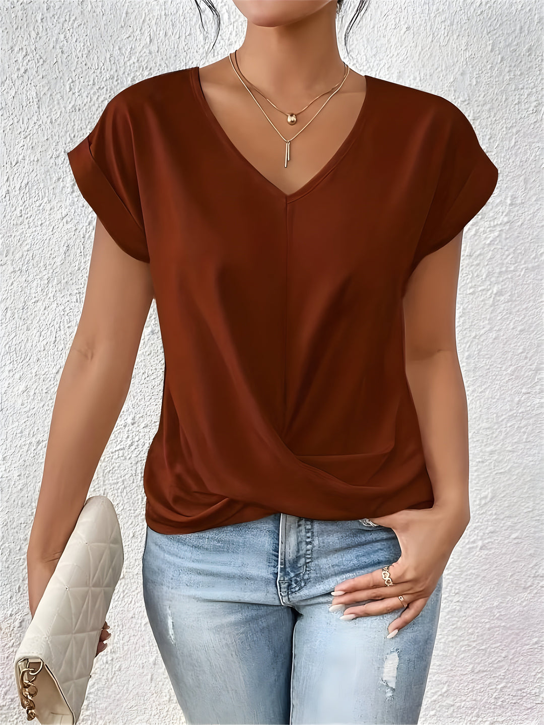 Damen V-Ausschnitt T-Shirt mit lockerer Passform | Leichtes Basic-Shirt für Alltag und Freizeit | Größen S-2XL