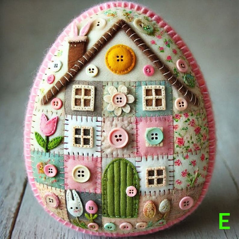 Set fai-da-te in feltro casetta a forma di uovo 9 cm | Decorazione pasquale patchwork da realizzare | Include feltro, filo da ricamo e dettagli | 5 stili