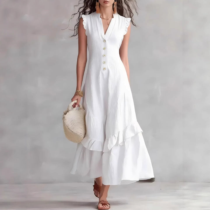 Ärmelloses Damen Maxikleid mit Plissee | Elegantes Kleid mit ausgestelltem Saum | Sommerkleid in Maxilänge