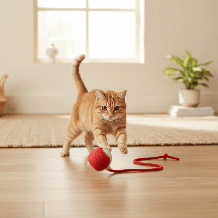 Interaktiver Katzenball mit Schnur | Jagdspielzeug für Wohnungskatzen | Unvorhersehbare Bewegungen für aktives Spielen | Für selbstständige Beschäftigung