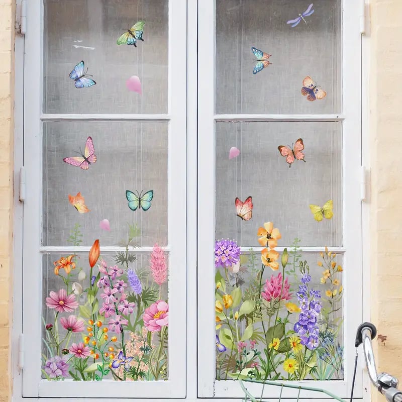 Adesivo per finestra motivo floreale 30×60 cm | stampato su entrambi i lati, colori intensi | lavabile e rimovibile senza residui | PVC