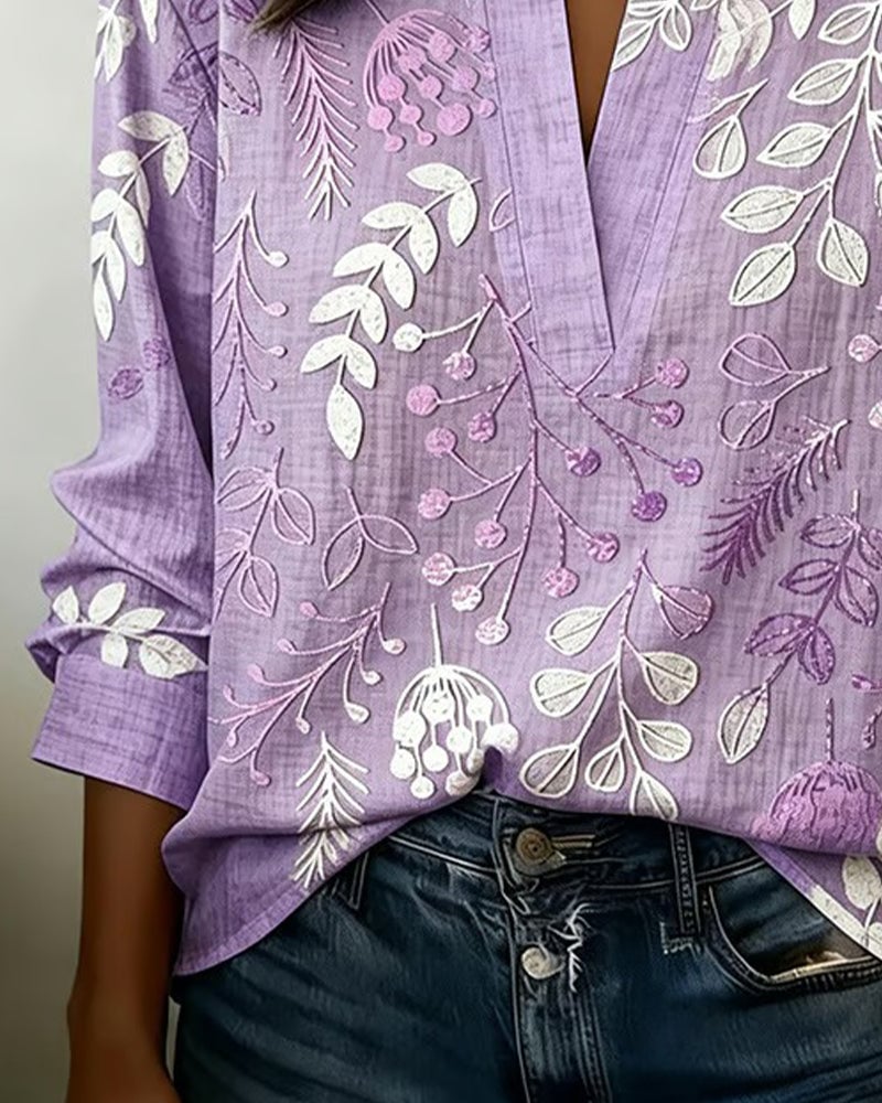 Damen Bluse mit Blumenmuster | Luftige Sommerbluse mit V-Ausschnitt &amp; lockerem Schnitt für Alltag, Freizeit &amp; Urlaub