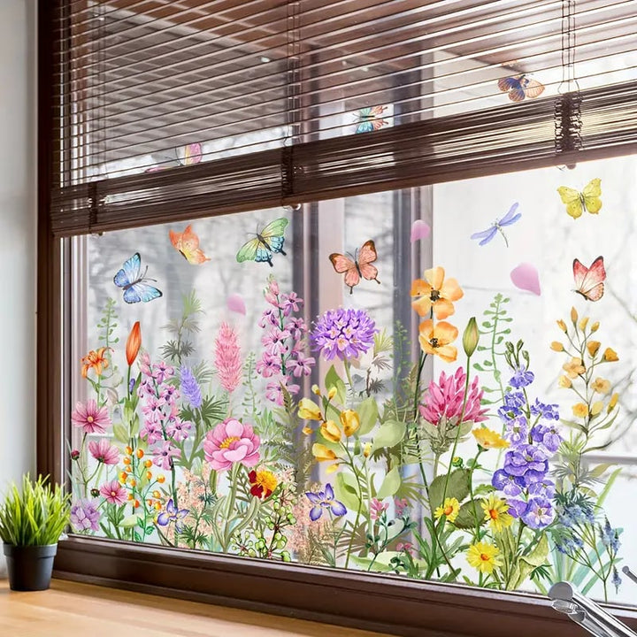 Adesivo per finestra motivo floreale 30×60 cm | stampato su entrambi i lati, colori intensi | lavabile e rimovibile senza residui | PVC
