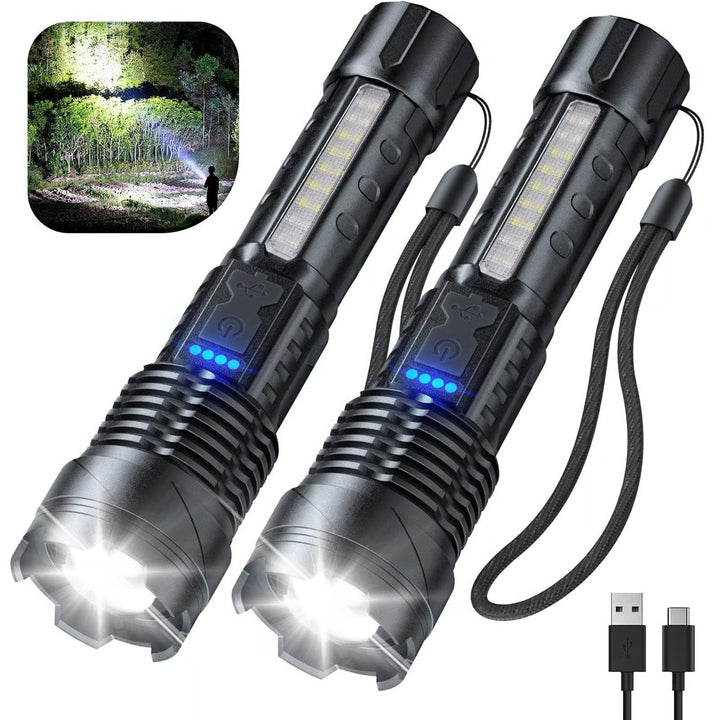 💥 Illuminazione outdoor: torcia LED laser bianca con luce laterale COB di avviso e lavoro