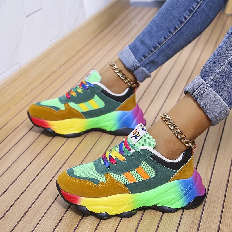 Damen Mesh-Sneaker mit Regenbogensohle | Gepolsterte Sohle &amp; sicherer Schnürverschluss | Milan Freizeitschuhe