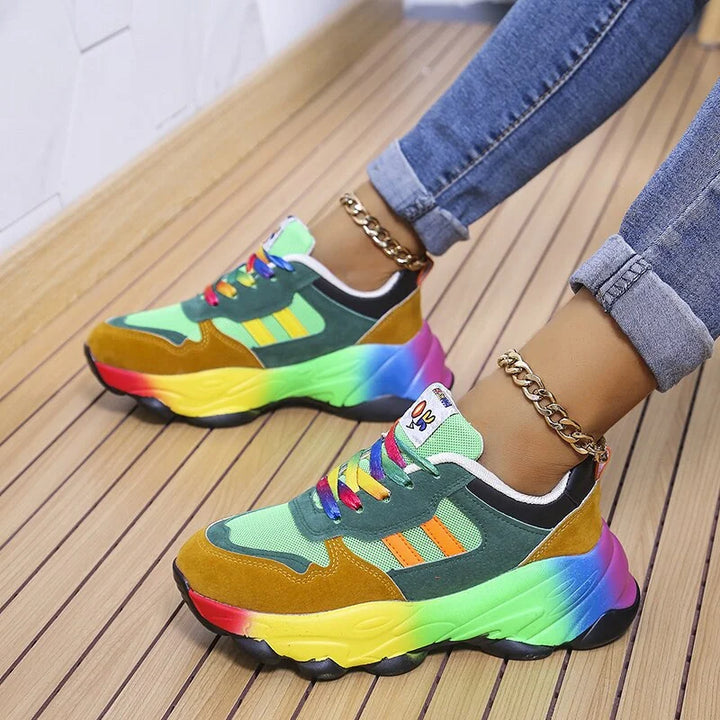 Damen Mesh-Sneaker mit Regenbogensohle | Gepolsterte Sohle &amp; sicherer Schnürverschluss | Milan Freizeitschuhe