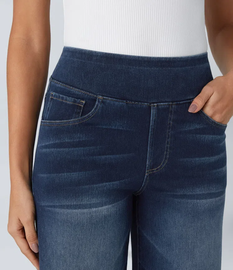 Damen Jeans High Waist Wide Leg | Vier-Wege-Stretch &amp; ohne Reißverschluss | Bequem, formend &amp; mit Taschen, XS–5XL
