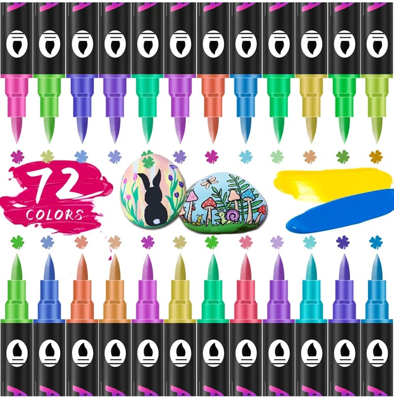 Acrylmarker Set mit Dual-Tip für kreative Projekte | Wasserbasiert, geruchslos &amp; wasserfest | 24–120 Farben